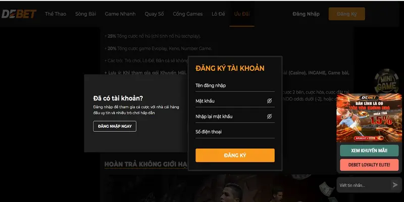 Tham gia cá cược tại Casino Debet chỉ với 3 bước đăng ký nhanh gọn Tham gia cá cược tại Casino Debet chỉ với 3 bước đăng ký nhanh gọn